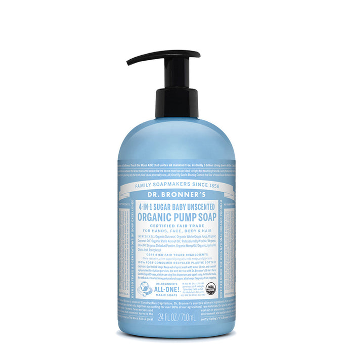 DR BRONNER'S Organic Baby Unscented Pump Soap Sugar 4-in-1 710ml