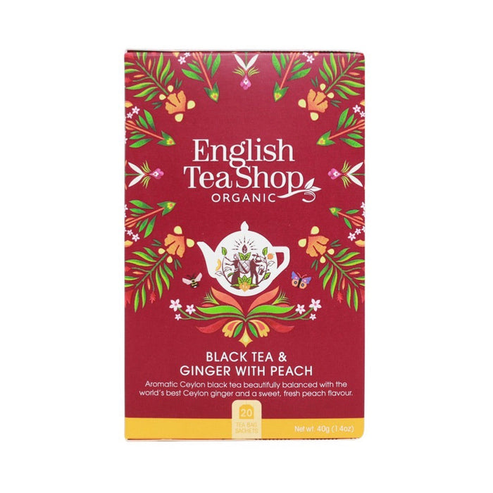 ENGLISH TEA SHOP Organic Black Tea & Ginger with Peach Teabags 20pc 1x