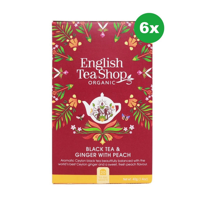 ENGLISH TEA SHOP Organic Black Tea & Ginger with Peach Teabags 20pc 6x