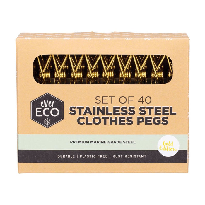 EVER ECO Stainless Steel Clothes Pegs Premium Marine Grade Gold Edition 40 Pegs