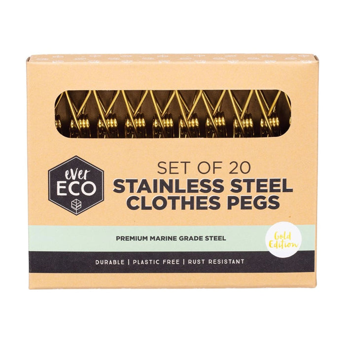 EVER ECO Stainless Steel Clothes Pegs Premium Marine Grade Gold Edition 20 Pegs