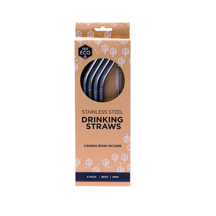 Ever Eco Bent Stainless Steel Straws Includes Cleaning Brush 4 Pack