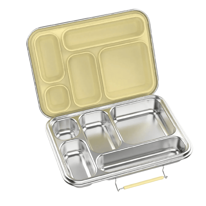 Ever Eco Stainless Steel 5 Compartment Bento Lunchbox Buttercup inside of steel lunchbox