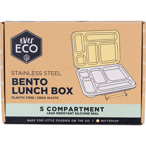 Ever Eco Stainless Steel 5 Compartment Bento Lunchbox Buttercup Front of Box