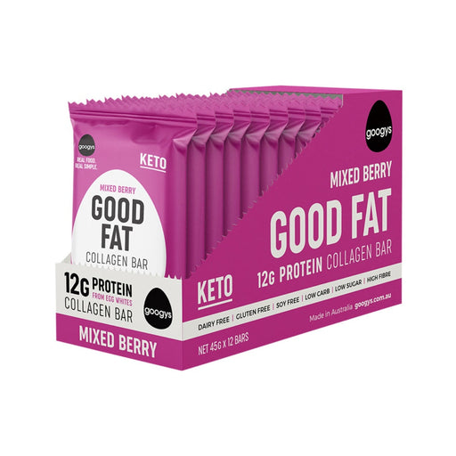 GOOGYS Good Fat Collagen Bar 45g x 12 Display Mixed Berry