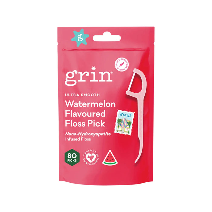 GRIN Ultra Smooth Floss Picks Watermelon Flavoured 80pk