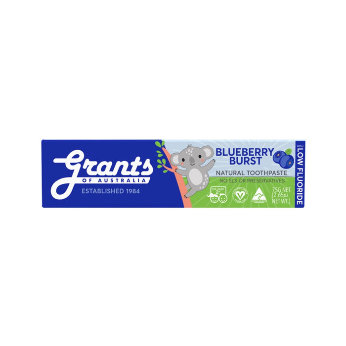 Grants Natural Toothpaste Kids Blueberry Burst 75g (Low Fluoride or Fluoride Free Option) Grants Natural Toothpaste Kids Blueberry Burst Low Fluoride 75g