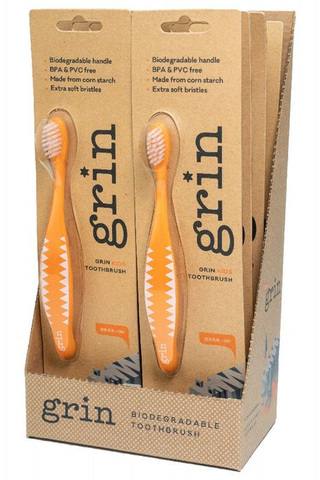 GRIN Biodegradable Kids Soft Toothbrush 8 pk Orange
