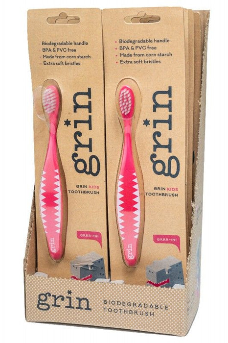 GRIN Biodegradable Kids Soft Toothbrush 8 pk Pink
