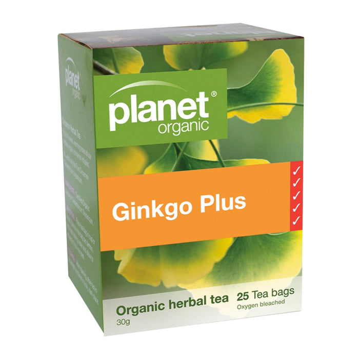 PLANET ORGANIC Ginkgo Plus With Green Tea Herbal Tea 25 Bags 1 Box