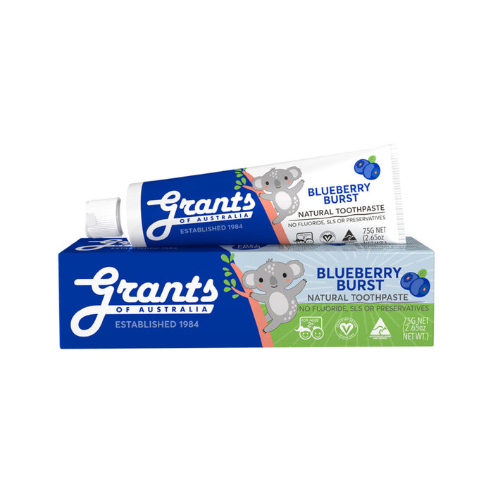 Grants Natural Toothpaste Kids Blueberry Burst 75g (Low Fluoride or Fluoride Free Option) Grants Natural Toothpaste Kids Blueberry Burst Fluoride free 75g