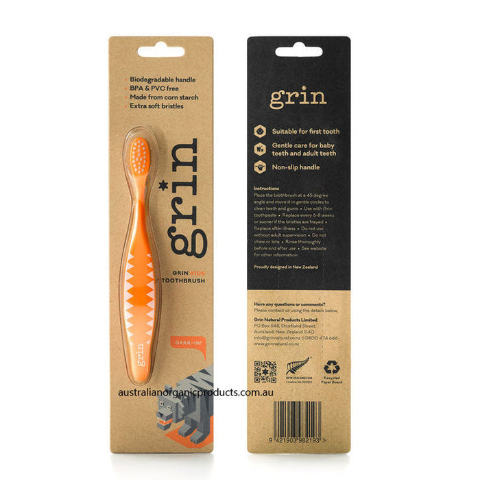 GRIN Biodegradable Kids Soft Toothbrush Single Orange