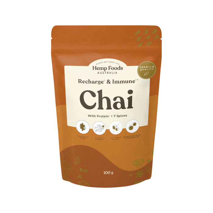 HEMP FOODS AUSTRALIA Chai Recharge + Immune With Protein + 7 Spices 100g