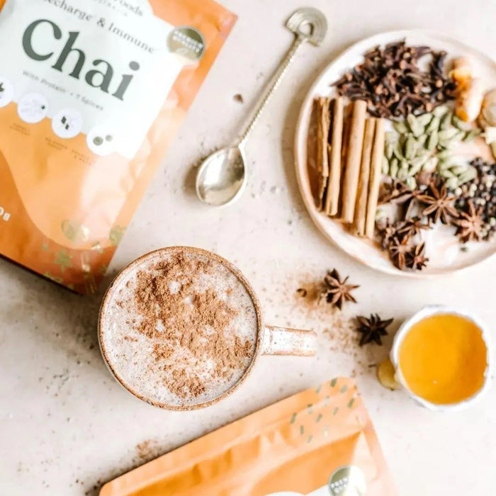 HEMP FOODS AUSTRALIA Chai Recharge + Immune With Protein + 7 Spices 252g