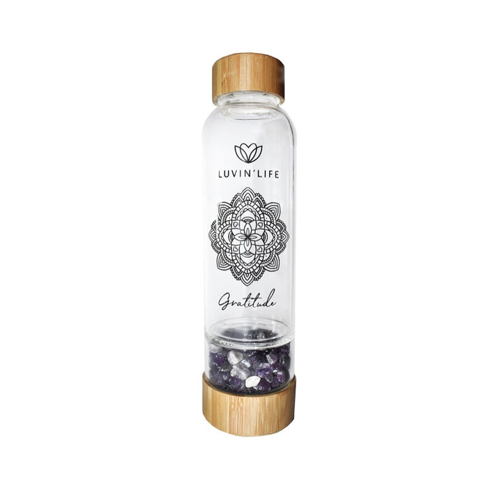 Luvin' Life Water Bottle Crystals & Bamboo (Includes Sleeve) 550ml Rose Quartz Crystals & Rose Gold 'Love'