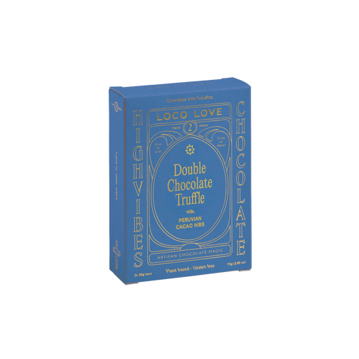 Blue packaging of HighWire Loco Love Double Chocolate Truffle on a white background