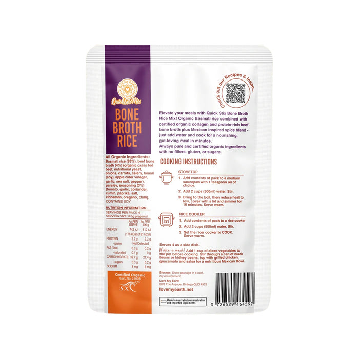 LOVE MY EARTH Quick Stix Mix Organic Bone Broth Rice Mexican 200g