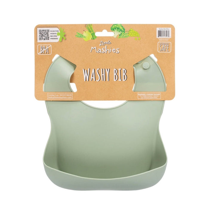 LITTLE MASHIES Silicone Washy Bib Olive