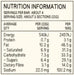 Nutrition information label for a product with serving size and nutritional values.
