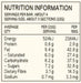 Nutrition information label for a product with serving size and nutritional values.
