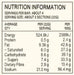 Nutrition information label for a product with serving size and quantity details.