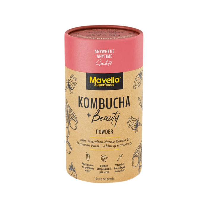 MAVELLA Superfoods Kombucha + Beauty Powder with Australian Native Rosella & Davidson Plum & Strawberry 4gx10 Pack