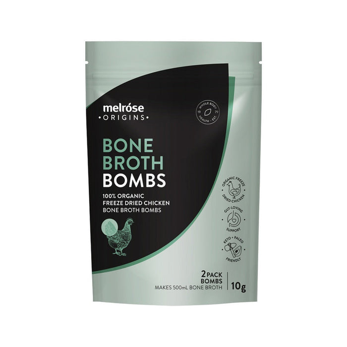 MELROSE Origins Bone Broth Bombs (100% Organic Freeze Dried Chicken) 2 Pack (Net 10g)