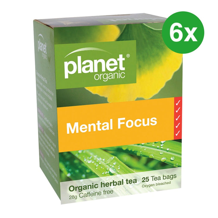 PLANET ORGANIC Mental Focus Herbal Tea 25 Bags 6 Boxes