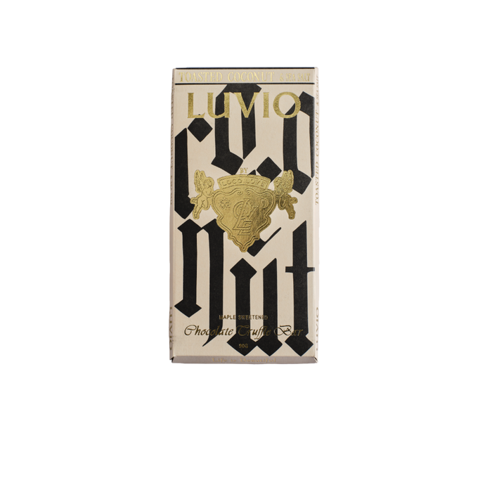 Lumio chocolate bar packaging with gold and black design on a white background