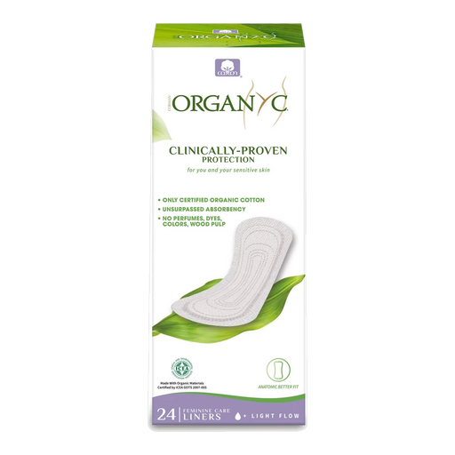 Organyc Organic Cotton Light Flow Flat Panty-Liners x 24 Pack – front of pack