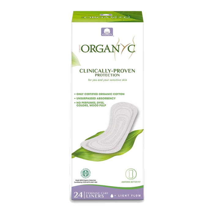 Organyc Organic Cotton Light Flow Flat Panty-Liners x 24 Pack – front of pack
