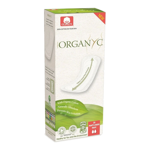 Organyc Organic Cotton Maxi Flat Panty-Liners x 20 Pack – front of pack