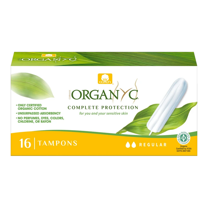 Organyc Organic Cotton Tampons x 16 Pack Regular – front of pack