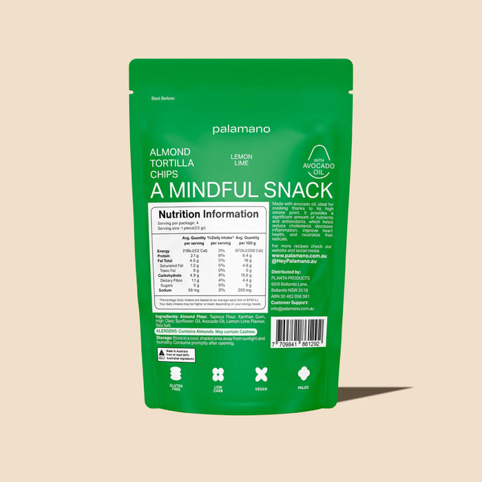 PALAMANO Almond Tortilla Chips - Lemon Lime 90g