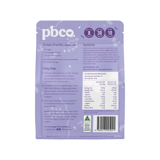 PBCO Double Choc Chip Muffin Mix 94% Sugar Free 340g