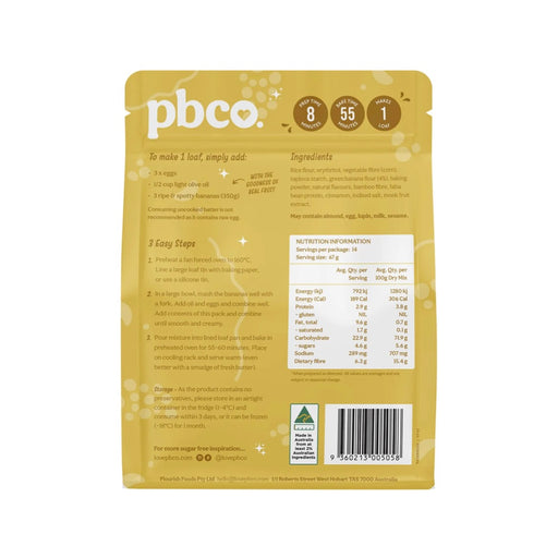 PBCO Banana Bread Mix 94% Sugar Free 350g