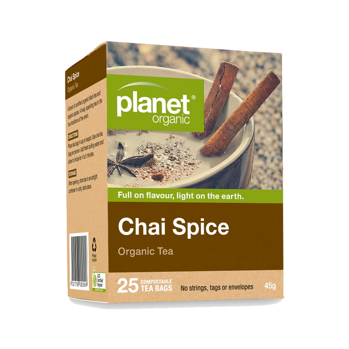 PLANET ORGANIC Chai Spice Herbal Tea 25 Bags packaging
