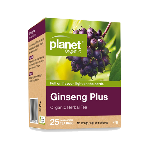 PLANET ORGANIC Ginseng Plus Herbal Tea 25 Bags packaging
