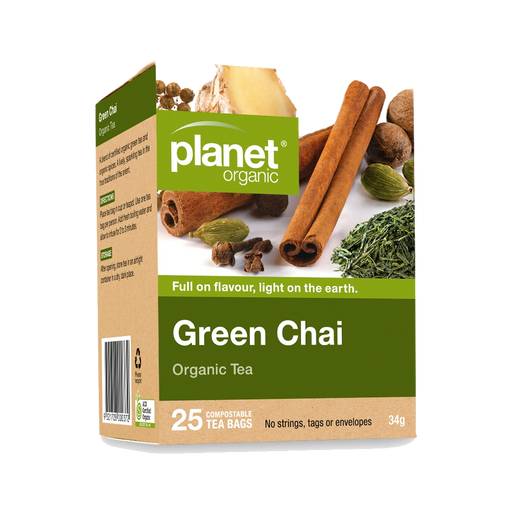 PLANET ORGANIC Green Chai Herbal Tea 25 Bags packaging