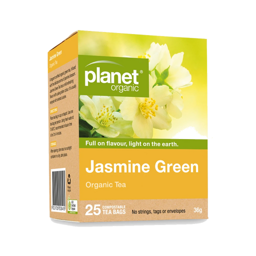 PLANET ORGANIC Jasmine Green Herbal Tea 25 Bags packaging