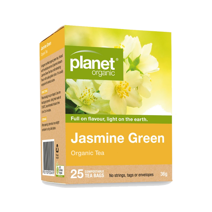 PLANET ORGANIC Jasmine Green Herbal Tea 25 Bags packaging