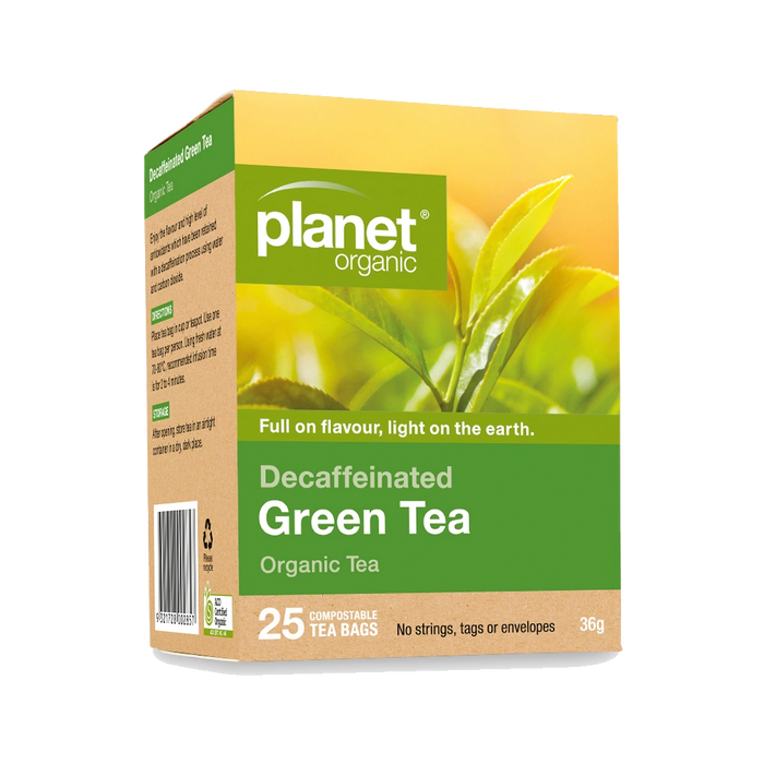PLANET ORGANIC Herbal Decaffeinated Green Tea 25 Bags packaging