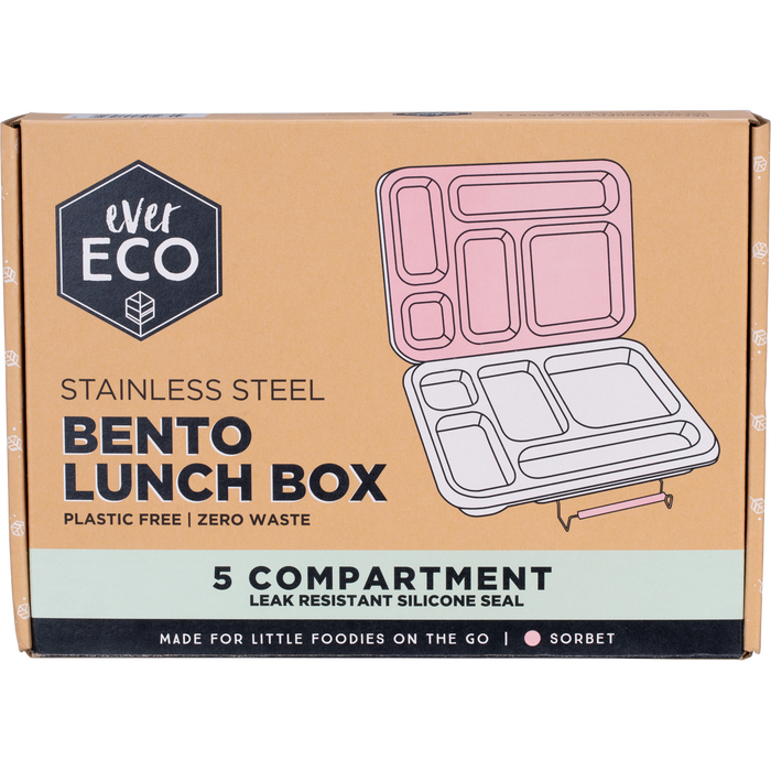 Ever Eco Stainless Steel 5 Compartment Bento Lunchbox Sorbet front of box