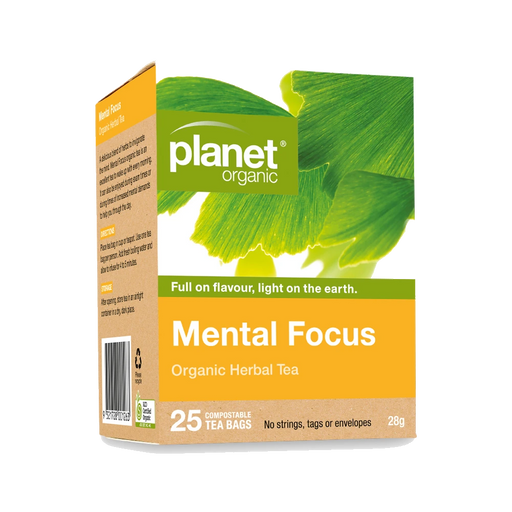 PLANET ORGANIC Mental Focus Herbal Tea 25 Bags packaging