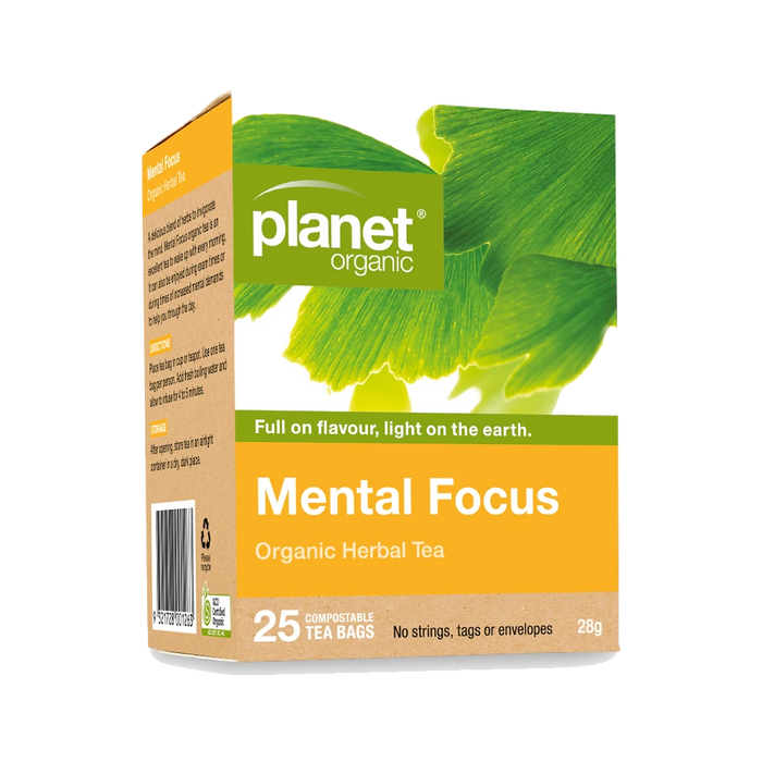 PLANET ORGANIC Mental Focus Herbal Tea 25 Bags packaging