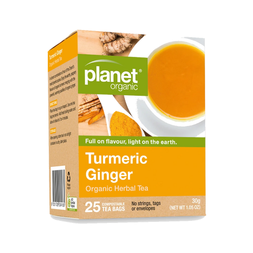 PLANET ORGANIC Herbal Tea Bags Turmeric Ginger 25 Bags packaging