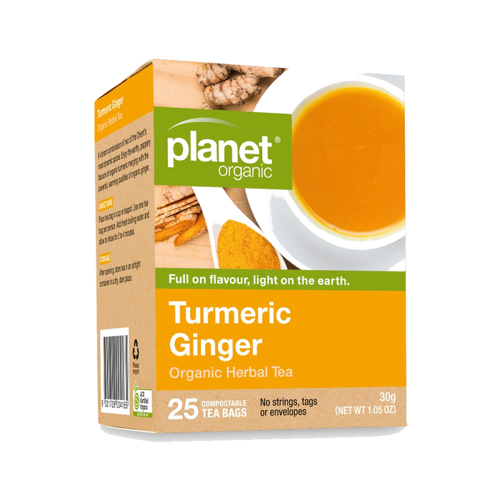 PLANET ORGANIC Herbal Tea Bags Turmeric Ginger 25 Bags packaging