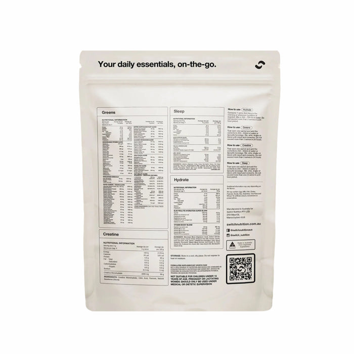 SWITCH NUTRITION Daily Essentials Sachets Hydrate Greens Creatine Sleep 12pk