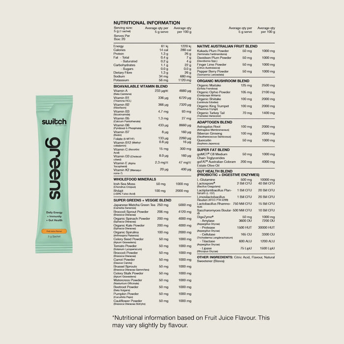 SWITCH NUTRITION Daily Essentials Sachets Hydrate Greens Creatine Sleep 12pk