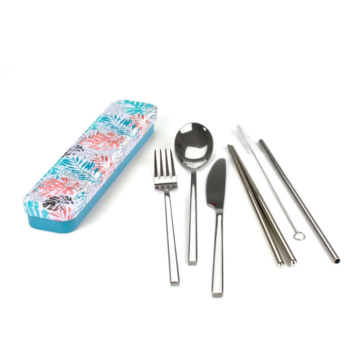 Retrokitchen Carry Your Cutlery Stainless Steel Cutlery Set (Also Includes Chopsticks, Straw & Brush) Palm Frond